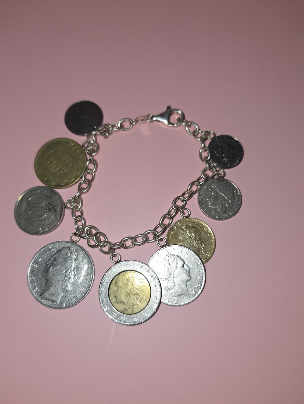 Milor Italian 925 Charm Coin Bracelet - Two-Tone Silver and Gold